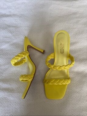 Yellow Braided Double-Strap High-Heel Mule